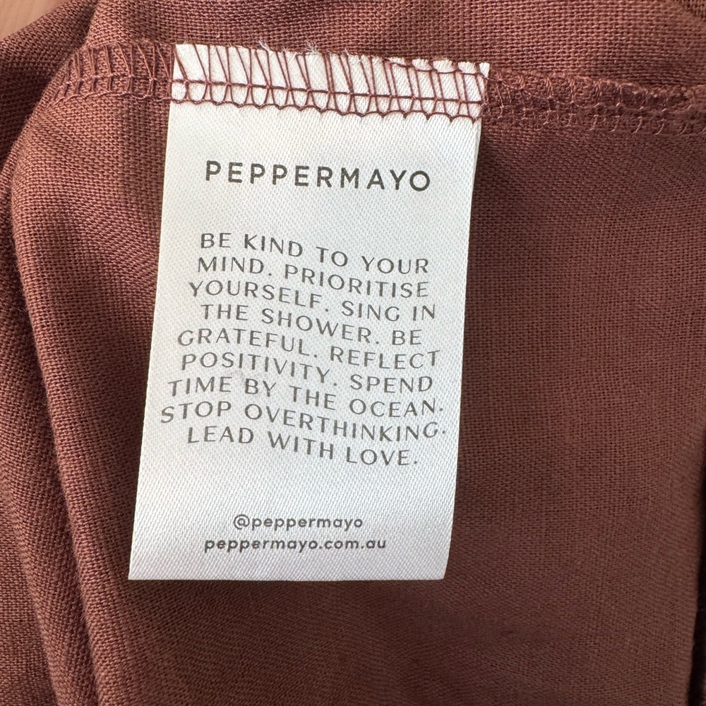 Peppermayo Brown Peasant Puff Sleeve Linen Blend Tiered Maxi Dress - Picture 9 of 10